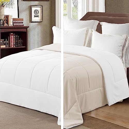Exclusivo Mezcla Bettdecke 4-Jahreszeiten Steppdecke in 220 x 230 cm, Warme und Leichte Schlafdecke ohne Bezug, Beige/Weiß von Exclusivo Mezcla
