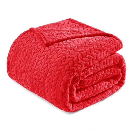 Exclusivo Mezcla Kuscheldecke Flanell-Fleecedecke mit Blättermuster, 230 x 270 cm Sofadecke für Ganzjahreszeit, Flauschig und Warm, Rot von Exclusivo Mezcla