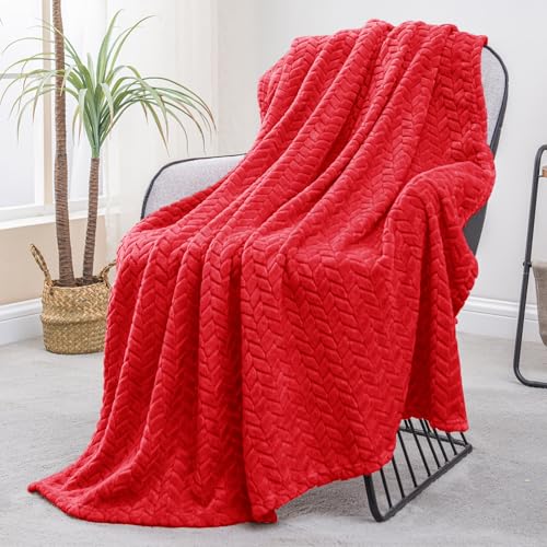 Exclusivo Mezcla Kuscheldecke Flanell-Fleecedecke mit Blättermuster,130 x 170 cm Sofadecke für Ganzjahreszeit, Flauschig und Warm, Rot von Exclusivo Mezcla
