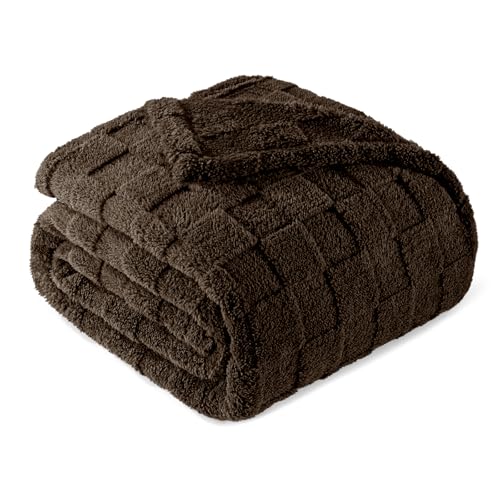 Exclusivo Mezcla Kuscheldecke Fleece-Decke, Superweiche 3D Karierte Sofadecke, Flauschige Decke für alle Jahreszeiten, 150 x 200 cm, Kaffee von Exclusivo Mezcla
