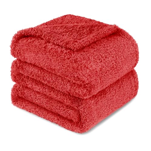 Exclusivo Mezcla Kuscheldecke Fleecedecke für Sofa, Weiche, Warme und Flauschige Decke Sofadecke Wohndecke für Ganzjahreszeit, 220 x 240 cm, Rot von Exclusivo Mezcla
