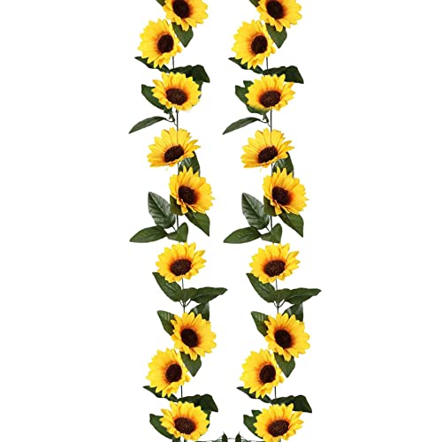 ExeQianming Sonnenblumen Girlande Deko, 2 StüCk Plastik Sonnenblume Blumenkette, künstliche Sonnenblume Girlande, Ca. 2,4 M von ExeQianming