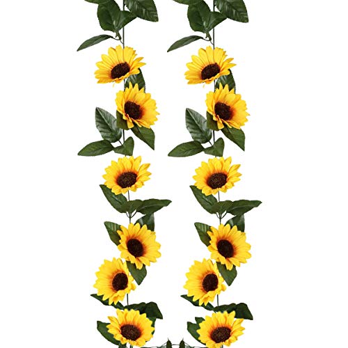 Künstliche Sonnenblumen-Girlande, ca. 2,4 m Länge, künstliche Pflanzen, Rankenblätter, Hängezubehör (1 Stück) von ExeQianming