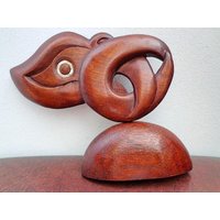 Holz Fischschnitzerei Statue Mit Zapfenauge. W116 von Eximha