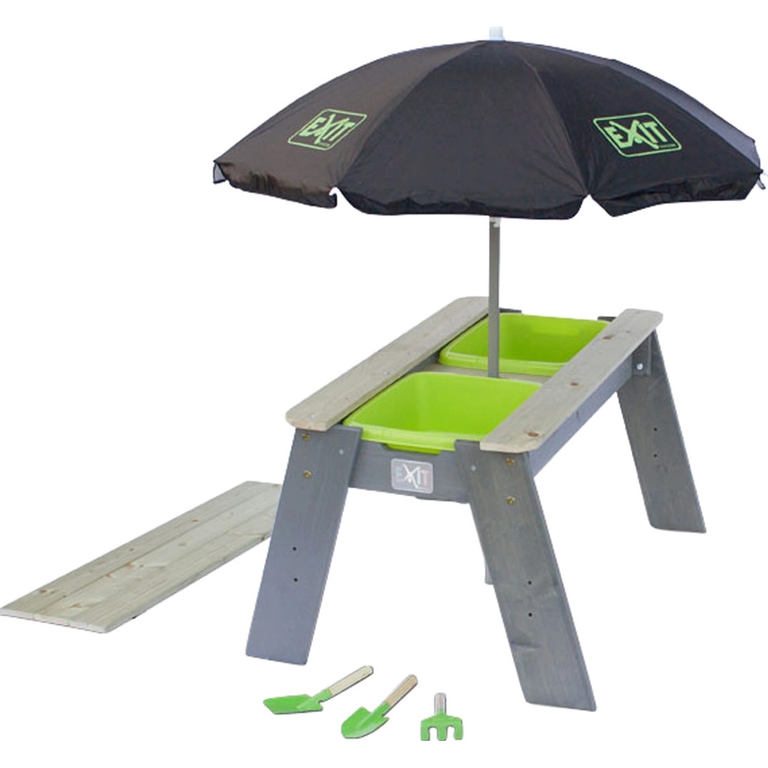 EXIT Aksent Sand- und Wassertisch mit Sonnenschirm und Gartenwerkzeugen von Exit Toys