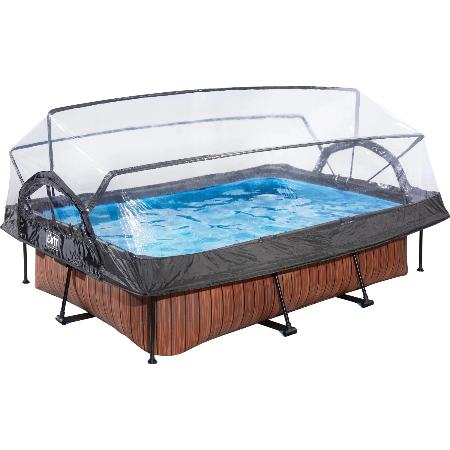 EXIT Wood Pool Braun 220 x 150 x 65 cm m. Filterpumpe u. Abdeckung von Exit Toys