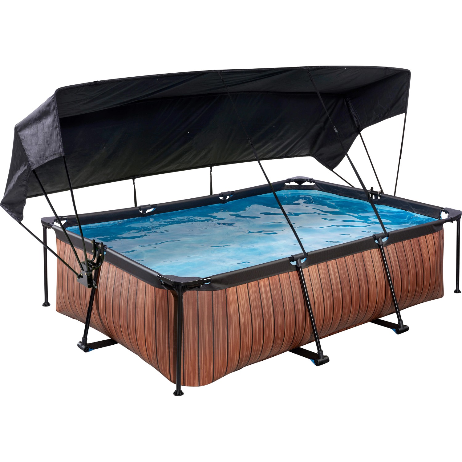 EXIT Wood Pool Braun 220 x 150 x 65 cm m. Filterpumpe u. Sonnensegel von Exit Toys