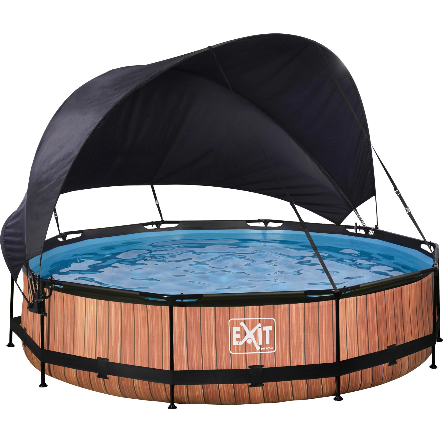 EXIT Wood Pool Braun ø 360 x 76 cm m. Filterpumpe u. Sonnensegel von Exit Toys