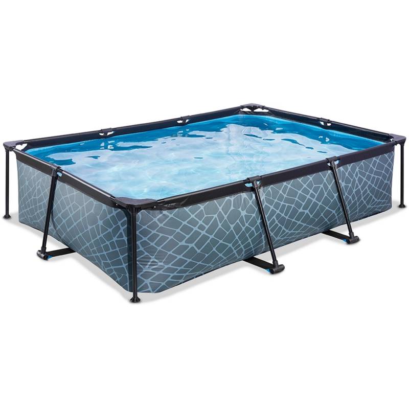 Exit Stahlrahmenpool-Set Stone 300 cm x 200 cm x 65 cm Grau Eckig von Exit Toys