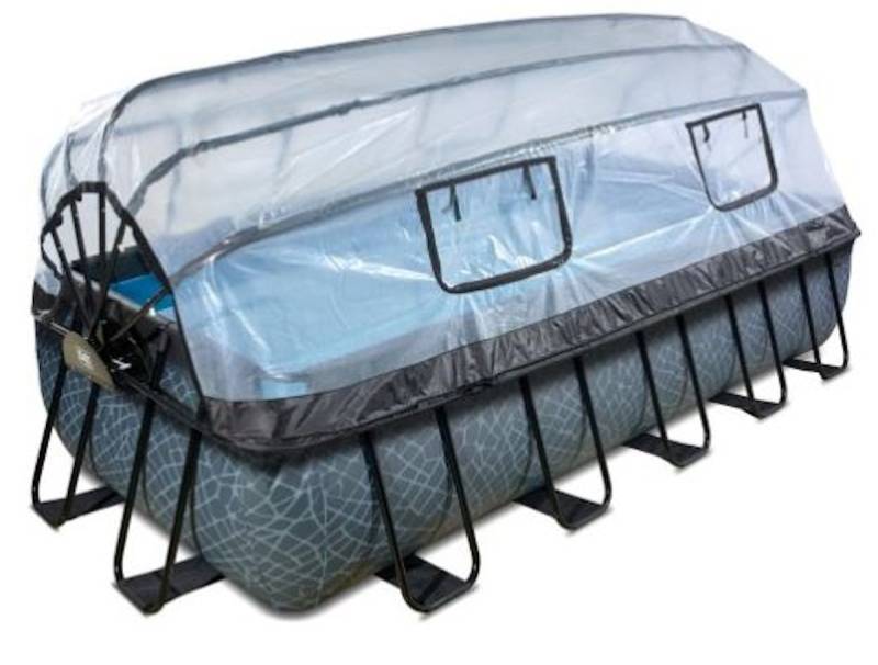 Exit rechteckiger Rahmenpool Premium mit Sandfilteranlage und Sonnendach 540 x 250 cm grau von Exit Toys