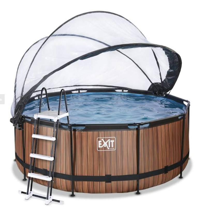 Exit runder Rahmenpool mit Sandfilteranlage, Wärmepumpe und Sonnendach (Höhe 122 cm) Ø 427 cm (Höhe 122 cm) Größe 3 braun von Exit Toys