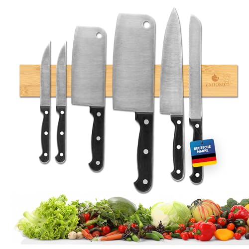 Exitoso® Magnetleiste Messer selbstklebend 40cm - Messerleiste ohne bohren mit 3M Klebeband - Bombenfester Halt - Magnetischer Messerhalter Messerleiste magnetisch - Bambus von Exitoso