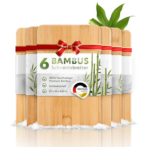 Exitoso® Schneidebretter 6er-Set aus Bambus - Frühstücksbrettchen Küchenbrett aus Holz - 22 x 14 cm - Holzbrettchen Vesperbrett Brotbrett von Exitoso