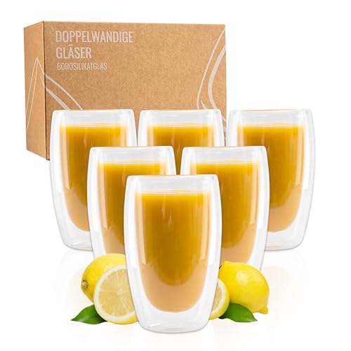 Exitoso Doppelwandige Latte Macchiato Gläser | 450ml 6er gläser set | doppelwandige kaffeegläser | Borosilikatglas Kaffeetassen Glas | kaffeegläser cappuccino gläser von Exitoso