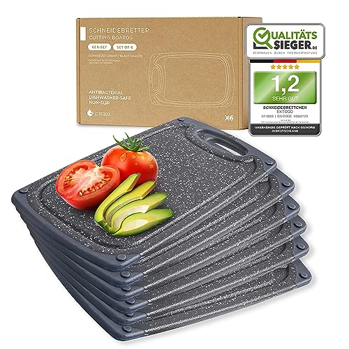 Exitoso Frühstücksbrettchen 6er Set mit Saftrille & Griff aus Kunststoff | Rutschfestes & spülmaschinenfestes Schneidebrett | Antibakterielles Brettchen Set | BPA-Frei & beidseitig verwendbar von Exitoso