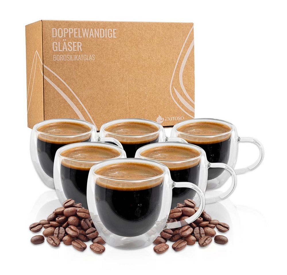 Exitoso Gläser-Set 6er-Set 80ml, Glas, Latte Macchiato Kaffee Softdrinks Bier Tee Kakao, doppelwandig Exitoso Gläser-Set 6er-Set 80ml, Glas, Latte Macchiato Kaffee Softdrinks Bier Tee Kakao, doppelwandig von Exitoso