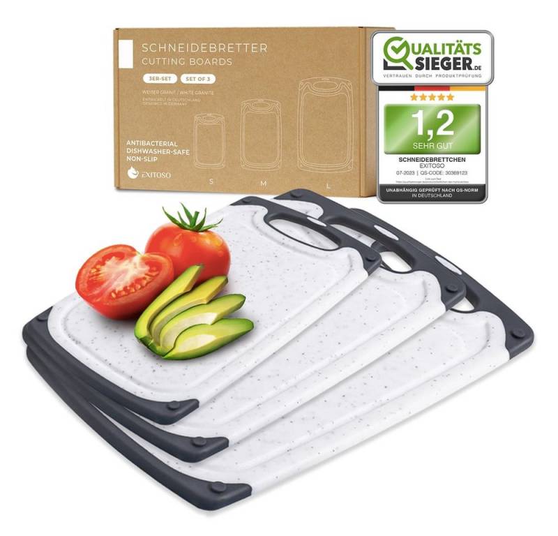 Exitoso Schneidebrett 3er-Set, Kunststoff, (3-St), mit praktischer Saftrille, spülmaschinenfest von Exitoso