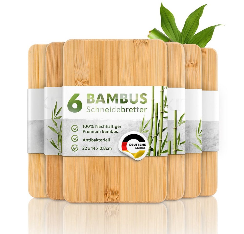 Exitoso Schneidebrett 6er-Set spülmaschinenfest mit Saftrille, Bambus, (6-St), Brotzeitbrett Frühstücksbrettchen Brot Obst Steak rutschfest von Exitoso