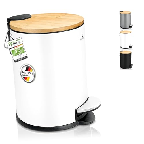 Exitoso kleiner Mülleimer Bad weiß - Kosmetikeimer 3L Bambus rutschfest - Tretmülleimer Bad Edelstahl mit Softclose Deckel - Badmülleimer Kosmetikeimer weiß Bad Mülleimer Badezimmer WC Eimer Exitoso kleiner Mülleimer Bad weiß - Kosmetikeimer 3L Bambus rutschfest - Tretmülleimer Bad Edelstahl mit Softclose Deckel - Badmülleimer Kosmetikeimer weiß Bad Mülleimer Badezimmer WC Eimer von Exitoso