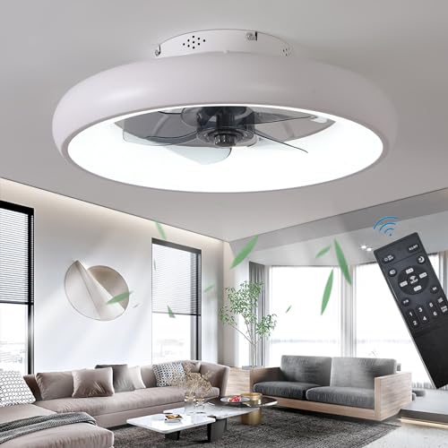 Exlafi 48CM Deckenventilatoren mit Beleuchtung Fernbedienung, Modern Lampe Ventilator-Deckenleuchte LED 36W Dimmbar Deckenventilatorleuchten für Schlafzimmer Wohnzimmer, Ventilator umkehrbar, Weiß von Exlafi