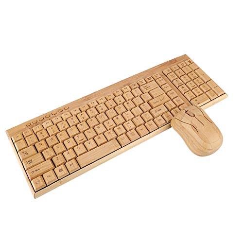 Wireless Keyboard Mouse Combo, Wireless Ultra-Thin Bamboo Wooden Waterproof Decoration Keyboard Mouse Combo, Wireless Ergonomic Keyboard und Mouse Combo mit USB Nano Receiver für Laptop, PC von Exliy