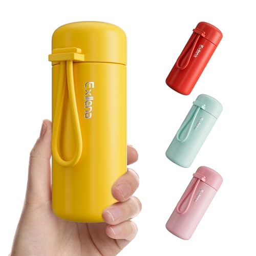 Exllena Mini Trinkflasche 150ml – Mini Thermosflasche Auslaufsicher mit praktischem Tragegriff - Hochwertiger Edelstahl, Doppelwandige Vakuumisolierung - Gelb von Exllena