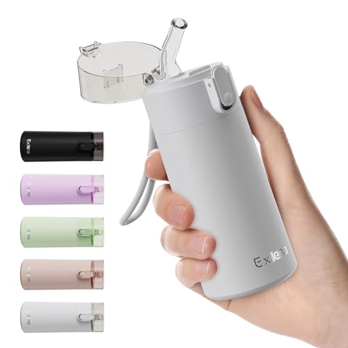 Exllena Trinkflasche Klein 150ml mit Strohhalm aus Edelstahl, Einhand-Bedienung, 100% Auslaufsicher, Ultra-Kompakt – Ideal für Outdoor von Exllena