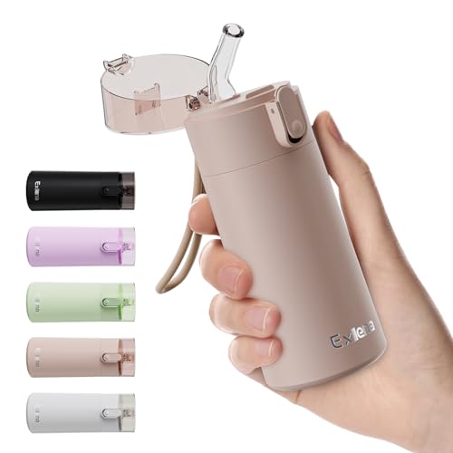 Exllena Trinkflasche Klein 150ml mit Strohhalm aus Edelstahl, Einhand-Bedienung, 100% Auslaufsicher, Ultra-Kompakt – Ideal für Outdoor von Exllena