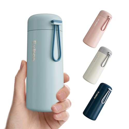 Exllena Trinkflasche klein 250ml – Mini-Thermosflasche mit Silikon-Griff, 100% Auslaufsicher, kleine Trinkflasche edelstahl für Milch, Kaffee...– Perfekt für Handtasche und unterwegs(Graublau) von Exllena