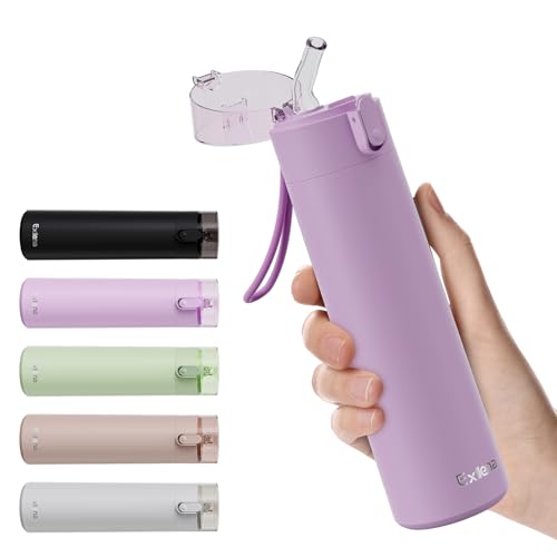 Exllena Trinkflasche Klein 270ml mit Strohhalm aus Edelstahl, Einhand-Bedienung, 100% Auslaufsicher, Ultra-Kompakt – Ideal für Outdoor von Exllena