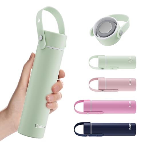 Exllena Trinkflasche Klein 300ml mit Verstellbarer Silikon-Griff – Mini Thermosflasche mit Edelstahl-Deckel, Leicht & Kompakt, 100% Auslaufsicher - Ideal für Unterwegs, Reisen...(Mintgrüne) von Exllena