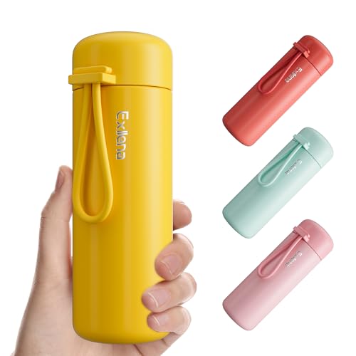 Exllena Trinkflasche klein 200ml – Mini-Thermosflasche mit Silikon-Griff, 100% Auslaufsicher, kleine Trinkflasche edelstahl für Milch, Kaffee...– Perfekt für Handtasche und unterwegs(Gelb) von Exllena