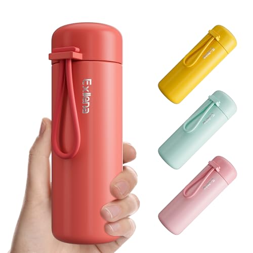 Exllena Trinkflasche klein 200ml – Mini-Thermosflasche mit Silikon-Griff, 100% Auslaufsicher, kleine Trinkflasche edelstahl für Milch, Kaffee...– Perfekt für Handtasche und unterwegs(Korallenrot) von Exllena