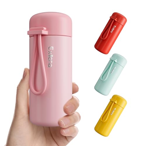 Exllena Trinkflasche klein 200ml – Mini-Thermosflasche mit Silikon-Griff, 100% Auslaufsicher, kleine Trinkflasche edelstahl für Milch, Kaffee...– Perfekt für Handtasche und unterwegs(Rosa) von Exllena