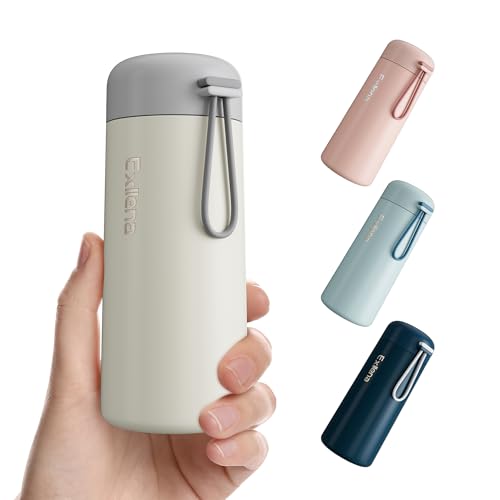 Exllena Trinkflasche klein 250ml – Mini-Thermosflasche mit Silikon-Griff, 100% Auslaufsicher, kleine Trinkflasche edelstahl für Milch, Kaffee...– Perfekt für Handtasche und unterwegs(Beige) von Exllena