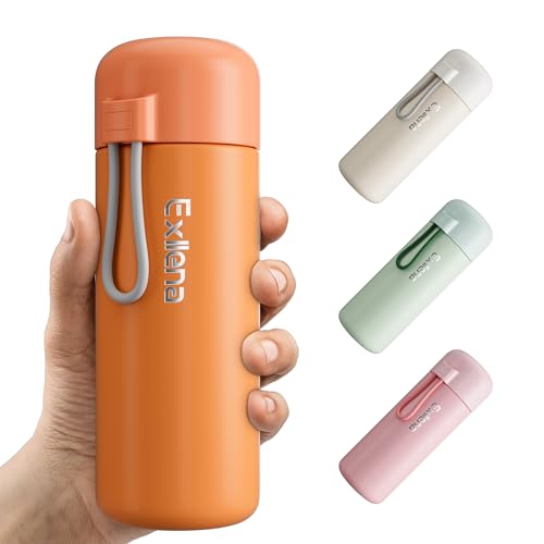 Exllena Trinkflasche klein 400ml – Mini-Thermosflasche mit Silikon-Griff, 100% Auslaufsicher, kleine Trinkflasche edelstahl für Milch, Kaffee...– Perfekt für Handtasche und unterwegs(Orange) von Exllena