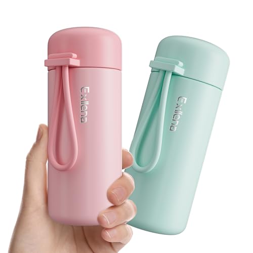 Mini-Wasserflaschen, 142 ml, kleine isolierte Wasserflaschen für heiße und kalte Getränke, kleine Thermoskanne mit Tragegriff, 100 % auslaufsicher, perfekt für Schule, Reisen, Mint und Rosa, 2 Stück von Exllena