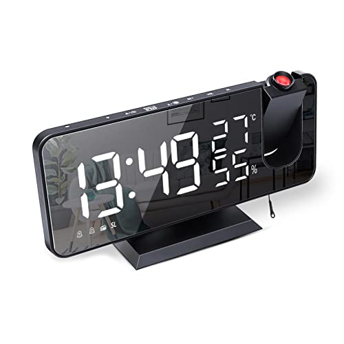 Wecker mit Projektion Radiowecker-Digitaler Projektionswecker mit USB-Anschluss, 7.5'' großes Spiegel-LED-Display,Snooze Dual-Alarm,FM Radio,4 Displayhelligkeit mit automatische Dimmfunktion (Schwarz) von Exmate