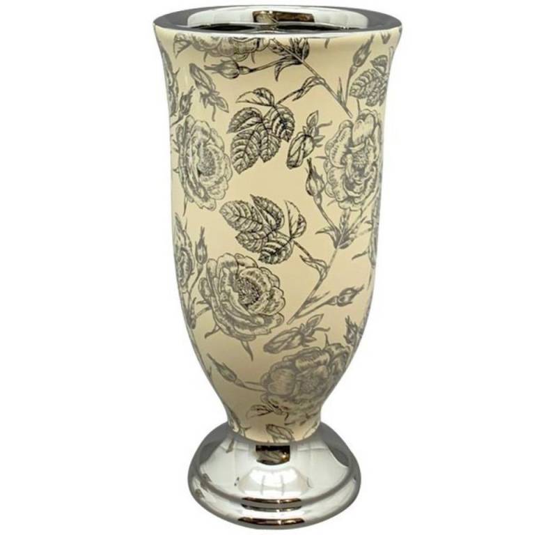 Exner GmbH Garten- & Wohnaccessoires Dekovase Vase Tisch Beige Silber Rosenmuster Pokal Keramik 20 cm, Barockstil Exner GmbH Garten- & Wohnaccessoires Dekovase Vase Tisch Beige Silber Rosenmuster Pokal Keramik 20 cm, Barockstil von Exner GmbH Garten- & Wohnaccessoires