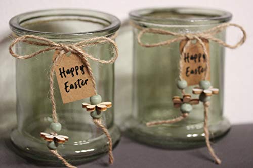 2er Set Windlicht aus Glas grün, Kerzenhalter, Osterglas Happy Easter von Exner