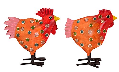 EXNER dekorativer Deko-Hahn Deko-Huhn Garten-Deko Metall bemalt Preis für 2 Stück 4 Farben zur Auswahl (orange) von EXNER