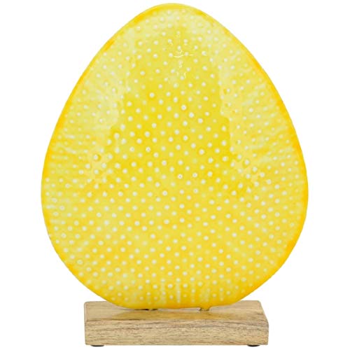 Exner dekoratives frühlingshaftes Deko-Ei Oster-Ei als bauchige Silhouette zum Stellen Metall beidseitig farbig emailliert in hellgrün oder gelb (gelb, groß ca. 19 cm hoch) von Exner