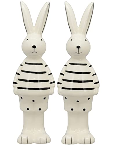 Exner frühlingshafte putziger Osterhase aus Porzellan weiß mit schwarzen Streifen und Punkten (2-er Set klein 4,6 x 4,3 x 14 cm hoch) von Exner