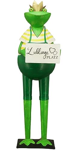 EXNER große Metall-Figur Gartenfigur Frosch Dekofrosch mit Goldener Krone und Schild LIEBLINGSPLATZ von EXNER