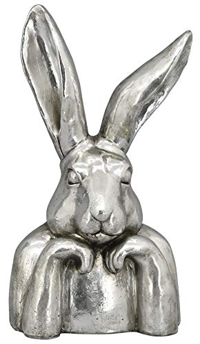 Exner putziger origineller Osterhase als Büste Hasenkopf als Osterdeko Keramik Silber antik glänzend (groß ca. 27,5 x 19,5 x 49 cm hoch) von EXNER