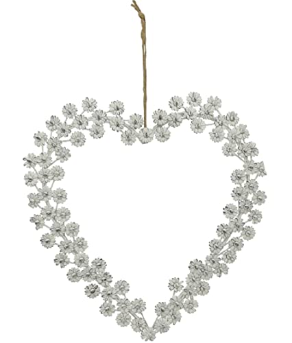 dekorativer nostalgischer Deko-Kranz als Herz aus Blüten Metall Shabby weiß im Landhaus-Stil von Exner