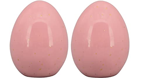 Exner dekoratives frühlingshaftes Deko-Ei Oster-Ei Keramik rosa mit kleinen goldenen Sprenkeln Preis für 2 Stück von Exner