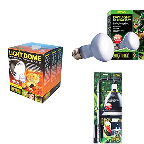 Exo Terra Light Dome,UV-Reflektorlampe aus Aluminium,für Lampen bis 150W+ Daylight Basking Spot, Breitspektrum Tageslichtlampe, R20, 75W, Fassung E27 + Light Bracket, Halterung für Light Dome von Exo Terra