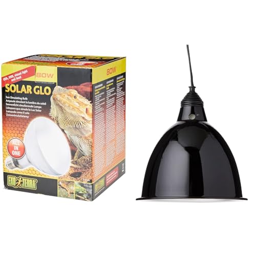 Exo Terra Solar Glo, Sonnenlicht simulierende Lampe, 80W, Fassung E27 & Reptile Dome, Aluminium Reflektorlampe, hitzebeständige Porzellanfassung, geeignet für Lampen bis 160W, Fassung E27 von Exo Terra