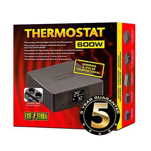 Exo Terra Thermostat mit Tag-/ Nacht-Zeitschaltuhr und Zwei Anschlüssen, steuert Heizgeräte bis zu 300W pro Anschlussdose von Exo Terra